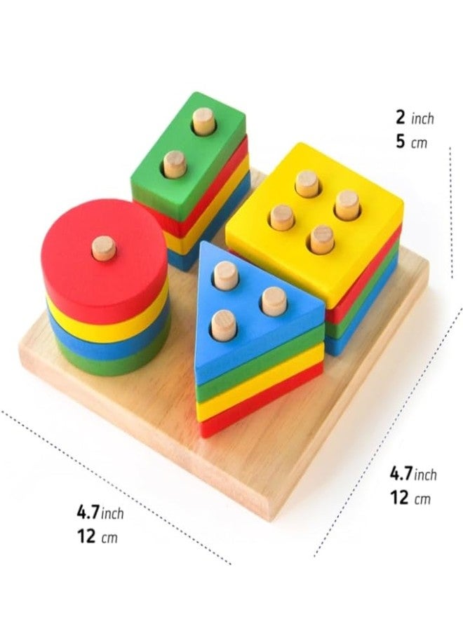 Manos Wooden Geometric Shape Sorting Board, Educational Stacking Toy, Montessori Learning Blocks for Toddlers 1-3 Years - Image 3
